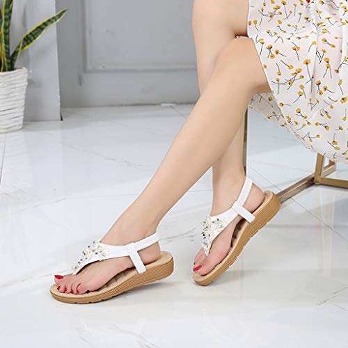 wyxhkj Sandalias Bohemia Verano Mujer Sandalias Playa Bohemia con Cuentas sandalias Planos de Dedo del pie sandalias de banda elástica Zapatos Casuales Chanclas de Mujer