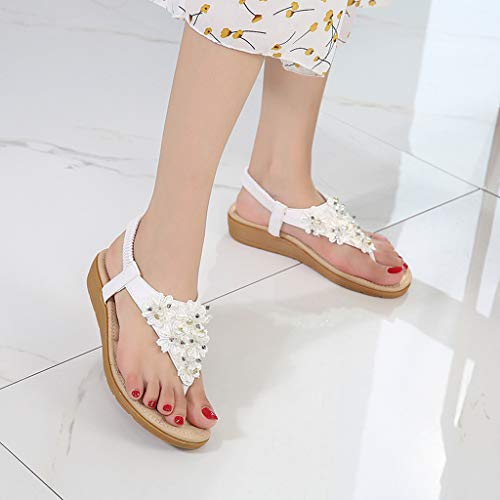 wyxhkj Sandalias Bohemia Verano Mujer Sandalias Playa Bohemia con Cuentas sandalias Planos de Dedo del pie sandalias de banda elástica Zapatos Casuales Chanclas de Mujer