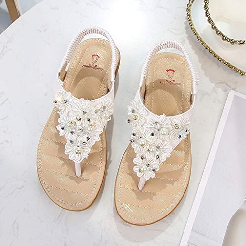 wyxhkj Sandalias Bohemia Verano Mujer Sandalias Playa Bohemia con Cuentas sandalias Planos de Dedo del pie sandalias de banda elástica Zapatos Casuales Chanclas de Mujer