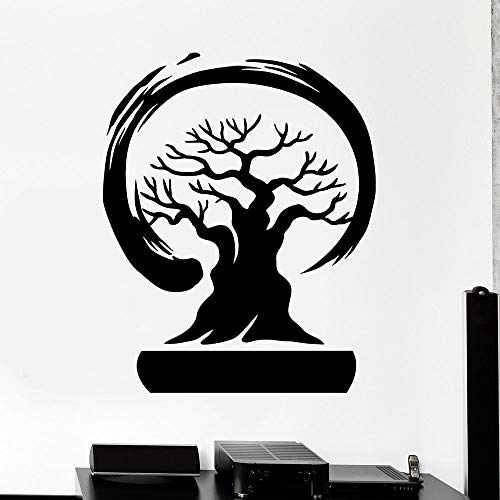 wZUN Bonsai árbol Pared calcomanía Enso Yuan Zen Estilo asiático Vinilo Pegatina Oficina meditación decoración Mural 50X39cm