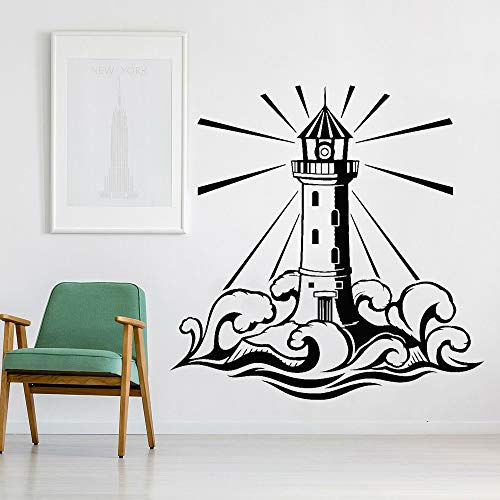 wZUN Faro Pared calcomanía Playa océano Olas Vinilo Pared Pegatina Oficina Sala de Estar Fondo Pared decoración 28X28cm