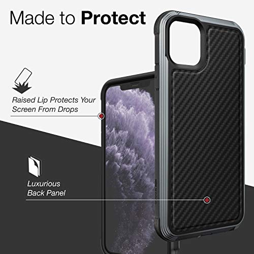 X-Doria Defense Lux Series, iPhone 11 Pro MAX Case - Military Grade Drop Tested, Anodized Aluminum, TPU, and Polycarbonate Protective Case for Apple iPhone 11 Pro MAX, (Black Carbon Fiber)