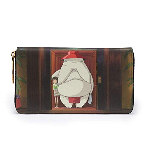 XCNGG Anime Spirited Away Wallet Bloqueo de carteras de cuero genuino Cartera de doble cremallera Organizador Bolsa de embrague Titular de la tarjeta de crédito Monedero de gran capacidad Bolsa de tel