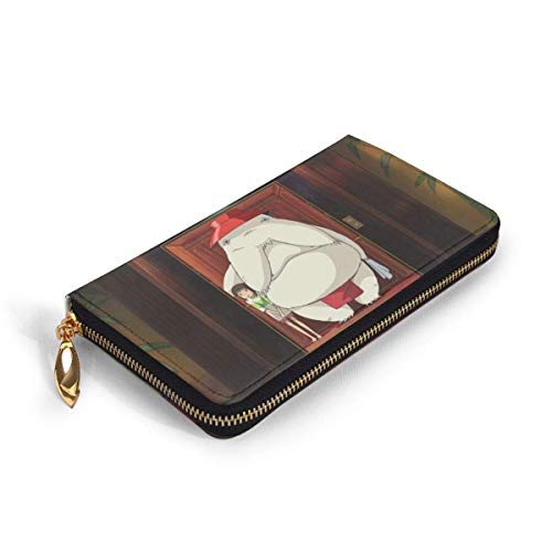 XCNGG Anime Spirited Away Wallet Bloqueo de carteras de cuero genuino Cartera de doble cremallera Organizador Bolsa de embrague Titular de la tarjeta de crédito Monedero de gran capacidad Bolsa de tel