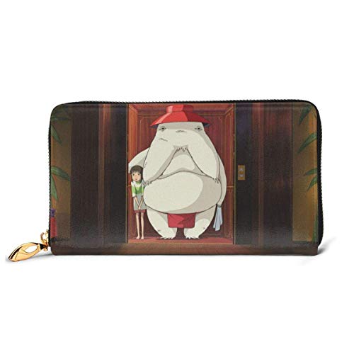 XCNGG Anime Spirited Away Wallet Bloqueo de carteras de cuero genuino Cartera de doble cremallera Organizador Bolsa de embrague Titular de la tarjeta de crédito Monedero de gran capacidad Bolsa de tel