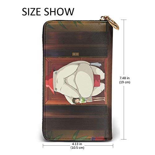 XCNGG Anime Spirited Away Wallet Bloqueo de carteras de cuero genuino Cartera de doble cremallera Organizador Bolsa de embrague Titular de la tarjeta de crédito Monedero de gran capacidad Bolsa de tel
