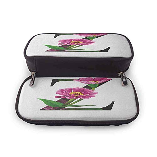 XCNGG Estuche de papelería para lápiz con letra Z, pétalos de zinnia morados, tallos, hojas y letra Z, alfabeto inspirado en la naturaleza para bolígrafos, lápices, resaltadores, marcadores de bolígra