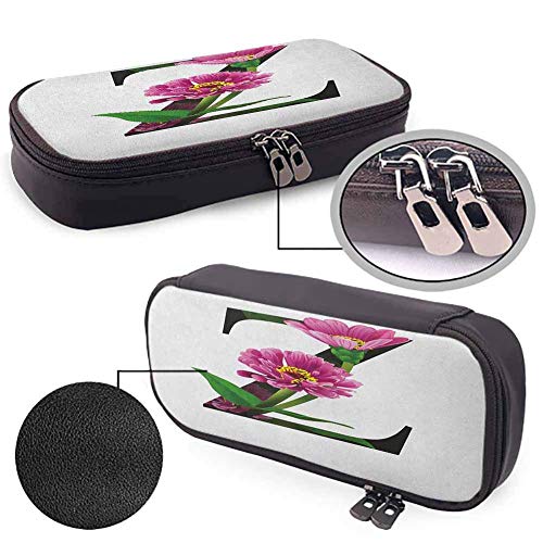 XCNGG Estuche de papelería para lápiz con letra Z, pétalos de zinnia morados, tallos, hojas y letra Z, alfabeto inspirado en la naturaleza para bolígrafos, lápices, resaltadores, marcadores de bolígra