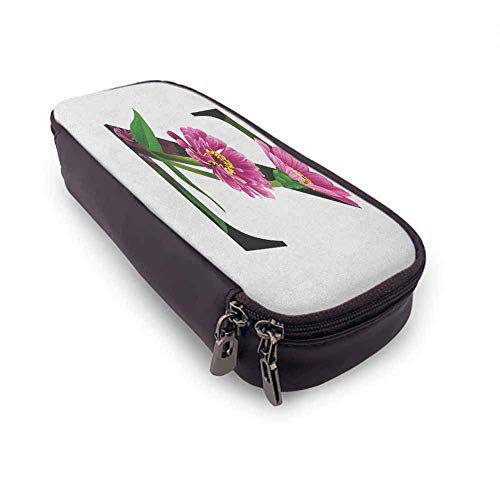 XCNGG Estuche de papelería para lápiz con letra Z, pétalos de zinnia morados, tallos, hojas y letra Z, alfabeto inspirado en la naturaleza para bolígrafos, lápices, resaltadores, marcadores de bolígra