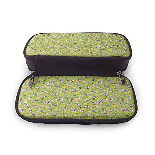 XCNGG Estuche para lápices de cuero floral, patrón de estilo de dibujo lineal Hierbas y flores Campo botánico en flor completa Estuche de tamaño perfecto para artículos de papelería y utensilios de ar