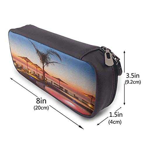 XCNGG Estuche para lápices de cuero retro con paisaje, horario de verano, lugar de resort, mar al atardecer, caribe, cálido, tranquilo, relajante, foto para organización de marcadores, útiles escolare