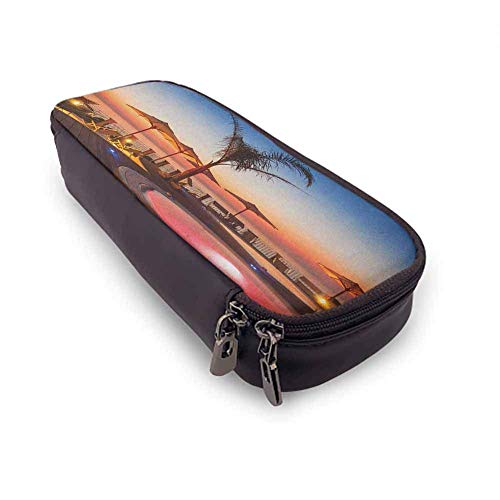 XCNGG Estuche para lápices de cuero retro con paisaje, horario de verano, lugar de resort, mar al atardecer, caribe, cálido, tranquilo, relajante, foto para organización de marcadores, útiles escolare