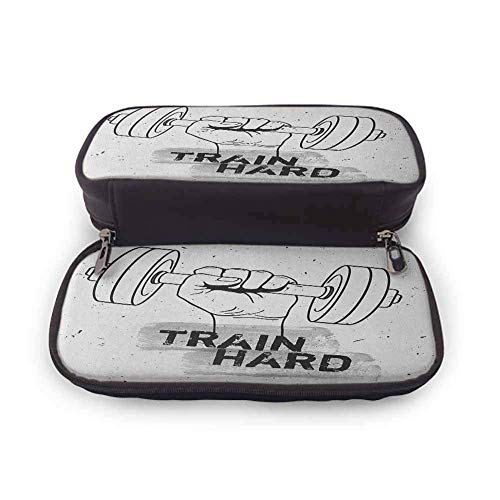 XCNGG Estuche para lápices de fitness Estuche de cuero estacionario, mano sosteniendo un boceto grunge con mancuernas Obtenga un tren fuerte Ilustración dura para la oficina de la escuela Organización