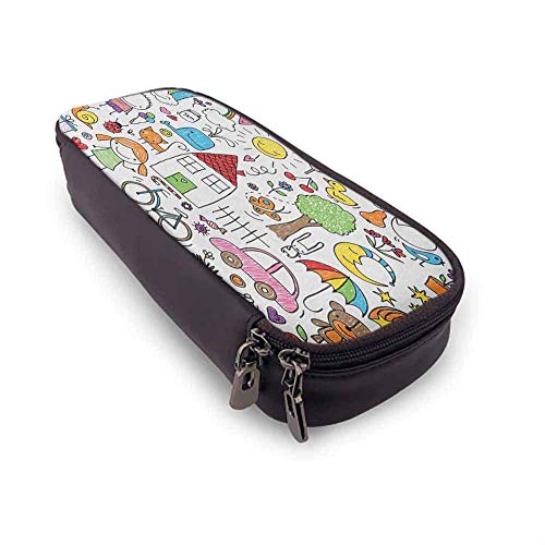 XCNGG Estuche para papelería con bolígrafo Doodle, dibujo infantil simple de osito de peluche de niña y niño y varias otras cosas para la escuela, oficina, organización estacionaria, multicolor