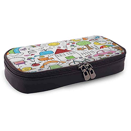 XCNGG Estuche para papelería con bolígrafo Doodle, dibujo infantil simple de osito de peluche de niña y niño y varias otras cosas para la escuela, oficina, organización estacionaria, multicolor