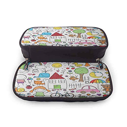 XCNGG Estuche para papelería con bolígrafo Doodle, dibujo infantil simple de osito de peluche de niña y niño y varias otras cosas para la escuela, oficina, organización estacionaria, multicolor