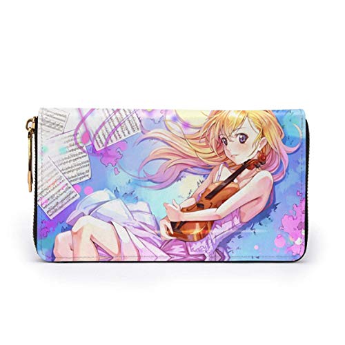 XCNGG Your Lie in April Cartera con bloqueo Carteras de cuero genuino Cartera con doble cremallera Organizador Bolsa de embrague Titular de la tarjeta de crédito Monedero de gran capacidad Bolsa de te