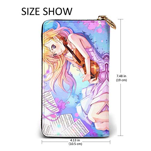 XCNGG Your Lie in April Cartera con bloqueo Carteras de cuero genuino Cartera con doble cremallera Organizador Bolsa de embrague Titular de la tarjeta de crédito Monedero de gran capacidad Bolsa de te