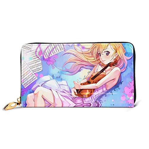 XCNGG Your Lie in April Cartera con bloqueo Carteras de cuero genuino Cartera con doble cremallera Organizador Bolsa de embrague Titular de la tarjeta de crédito Monedero de gran capacidad Bolsa de te