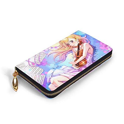 XCNGG Your Lie in April Cartera con bloqueo Carteras de cuero genuino Cartera con doble cremallera Organizador Bolsa de embrague Titular de la tarjeta de crédito Monedero de gran capacidad Bolsa de te