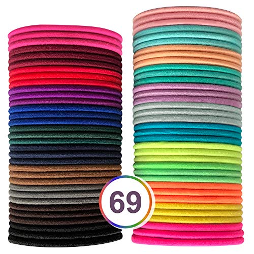 XCOZU 69 piezas gomas para el pelo, multicolores goma de pelo elásticas para mujer y niña con pelo grueso y fino, sin metal banda de pelo elástica para el pelo para cola de caballo (50 x 3 mm)