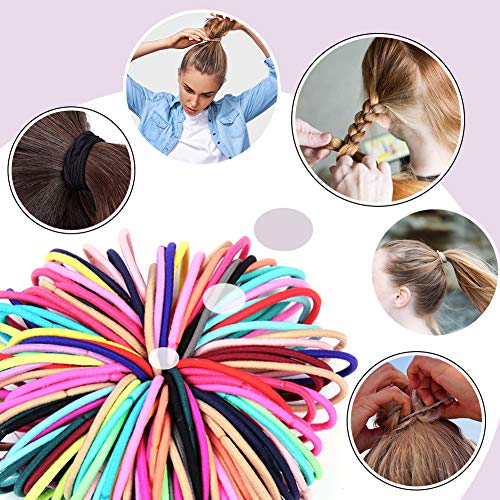 XCOZU 69 piezas gomas para el pelo, multicolores goma de pelo elásticas para mujer y niña con pelo grueso y fino, sin metal banda de pelo elástica para el pelo para cola de caballo (50 x 3 mm)