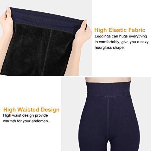 XDDIAS Térmicas Leggins Mujer, 2 Pares Cálidas de Invierno Pantalones, Alta Elasticidad Mujeres Grueso Polainas(Negro +Azul Marino)