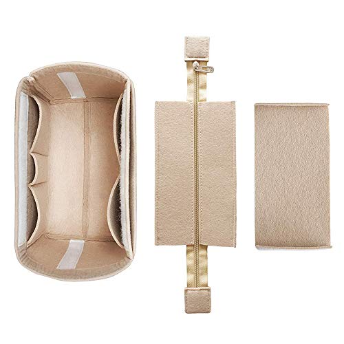 XGzhsa Organizador de bolsos de fieltro, bolso cosmético de fieltro, inserto de bolso cosmético con cremallera Monedero de fieltro de gran capacidad para cosméticos, carteras y más (beige)
