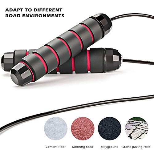 XIAOQBH Cuerda Saltar Que no generan enredada Bola rápida Velocidad de la Cuerda Que Salta Pies Deportes de Ejercicio físico Equipo Skipping Cuerda De Saltar (Color : Black and Red)