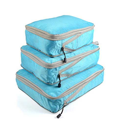 Xin Hai Yuan 3 Unids/Set Maleta De Viaje Organizador De Equipaje Bolsa De Almacenamiento Ziplock Colgante Cubos De Embalaje De Compresión De Ropa,Azul