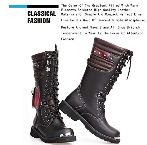 XINTD Bota Martin para Hombre Moda británica Cuero Genuino Botas Altas Impermeable Ejército Gótico Motocicleta Steampunk Zapatos Moto Botas Vaqueras Occidentales Botas de Uniforme,38