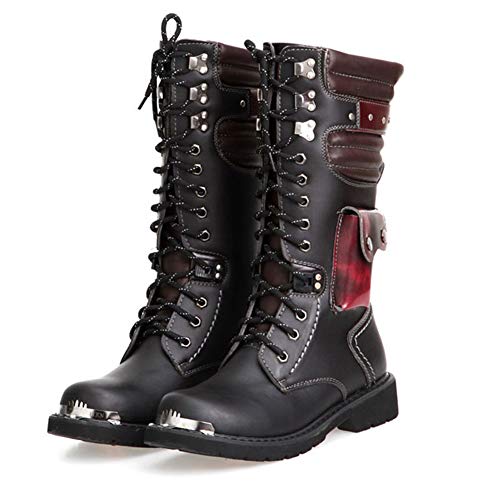 XINTD Bota Martin para Hombre Moda británica Cuero Genuino Botas Altas Impermeable Ejército Gótico Motocicleta Steampunk Zapatos Moto Botas Vaqueras Occidentales Botas de Uniforme,38
