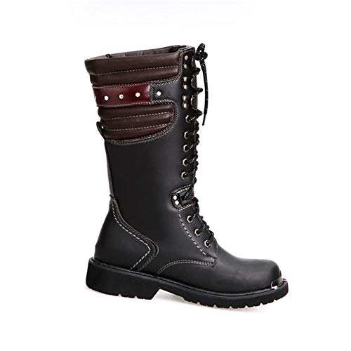 XINTD Bota Martin para Hombre Moda británica Cuero Genuino Botas Altas Impermeable Ejército Gótico Motocicleta Steampunk Zapatos Moto Botas Vaqueras Occidentales Botas de Uniforme,38