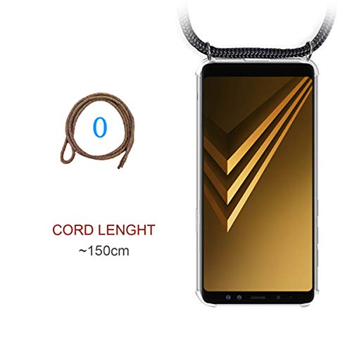 xinyunew Funda Compatible con Samsung Galaxy A7 2018 Pantalla en Cristal Templado-Carcasa Transparente de TPU [Moda y Practico] [Anti-rasguños]-con Cordon para Llevar en el Cuello