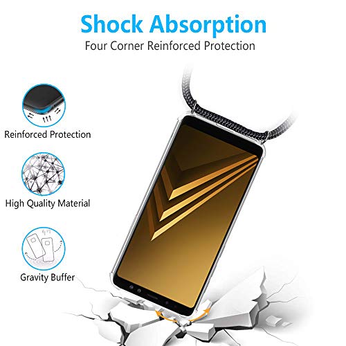 xinyunew Funda Compatible con Samsung Galaxy A7 2018 Pantalla en Cristal Templado-Carcasa Transparente de TPU [Moda y Practico] [Anti-rasguños]-con Cordon para Llevar en el Cuello