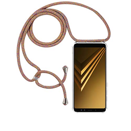 xinyunew Funda Compatible con Samsung Galaxy A7 2018 Pantalla en Cristal Templado-Carcasa Transparente de TPU [Moda y Practico] [Anti-rasguños]-con Cordon para Llevar en el Cuello