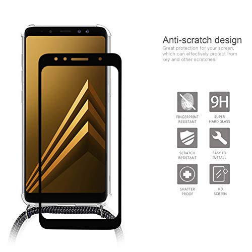 xinyunew Funda Compatible con Samsung Galaxy A7 2018 Pantalla en Cristal Templado-Carcasa Transparente de TPU [Moda y Practico] [Anti-rasguños]-con Cordon para Llevar en el Cuello