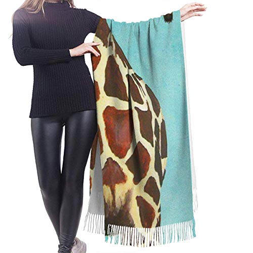 XIUZHEN Funny Giraffe Look at You Bufanda de Cachemira Azul Cielo para Mujeres Hombres Ligero de Gran tamaño Moda Suave Bufandas de Invierno Chal con Flecos Abrigo