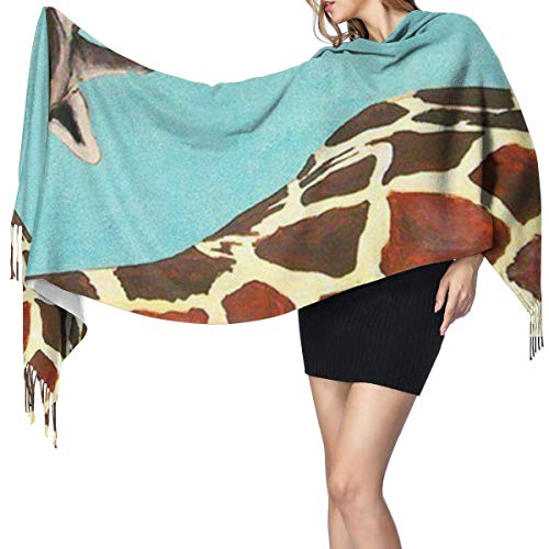 XIUZHEN Funny Giraffe Look at You Bufanda de Cachemira Azul Cielo para Mujeres Hombres Ligero de Gran tamaño Moda Suave Bufandas de Invierno Chal con Flecos Abrigo