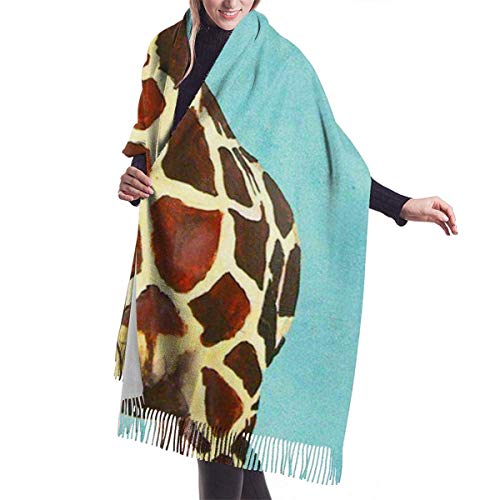 XIUZHEN Funny Giraffe Look at You Bufanda de Cachemira Azul Cielo para Mujeres Hombres Ligero de Gran tamaño Moda Suave Bufandas de Invierno Chal con Flecos Abrigo
