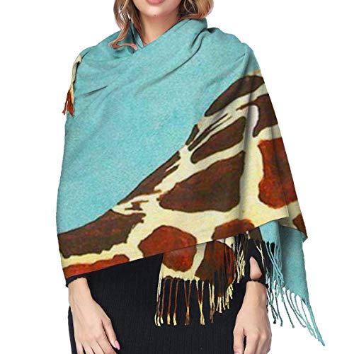XIUZHEN Funny Giraffe Look at You Bufanda de Cachemira Azul Cielo para Mujeres Hombres Ligero de Gran tamaño Moda Suave Bufandas de Invierno Chal con Flecos Abrigo