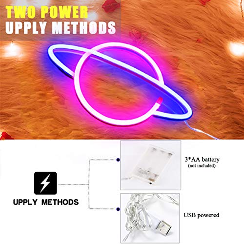 XIYUNTE Planet luz de neón Señales luminosas LED Planeta señales de neón Iluminación de ambiente rosado/azul Planeta Iluminación de interior decoración para el dormitorio infantil, bar, navideña