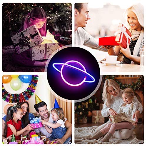 XIYUNTE Planet luz de neón Señales luminosas LED Planeta señales de neón Iluminación de ambiente rosado/azul Planeta Iluminación de interior decoración para el dormitorio infantil, bar, navideña