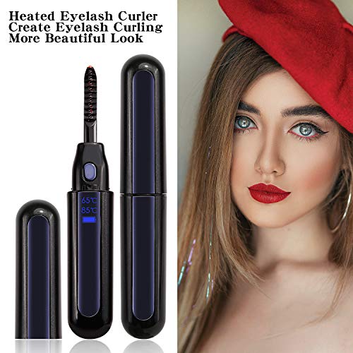 Xnuoyo Rizador de Pestañas Electrico con Pantalla digital LCD Maquillaje Portátil Herramienta de Estilo de Pestañas de Belleza Incluye una máscara de pestañas con dos cabezas de cepillo