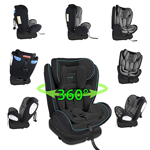 XOMAX XM-KI360bs Silla de coche Isofix giratoria 360 grados I inclinable I Grupo 0+/1/2/3 I evolutiva 0-36 kg, 0-12 años I Funda extraíble y lavable I ECE R44/04
