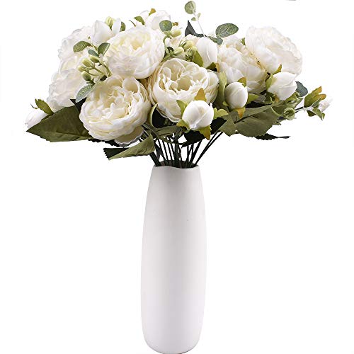 XONOR 4 Ramos de Flores de Seda de peonía Artificial Falsa Flor Gloriosa para el Banquete de Boda Nupcial decoración del hogar, 5 Tenedores, 9 Cabeza