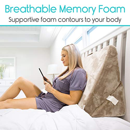 Xtra-Comfort - Almohada de cuña para cama (espuma viscoelástica plegable, sistema de cojín inclinado para espalda y piernas, forma de triángulo para lectura, apoyo, lavable