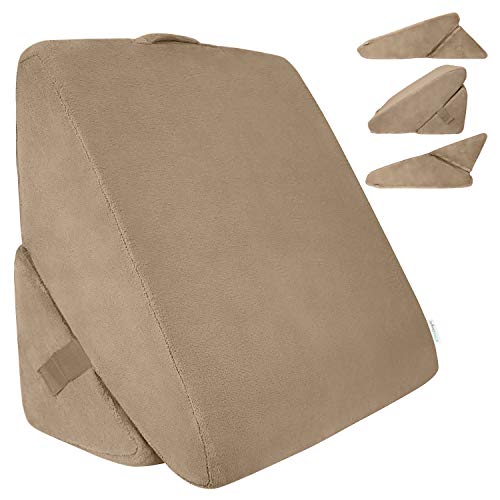 Xtra-Comfort - Almohada de cuña para cama (espuma viscoelástica plegable, sistema de cojín inclinado para espalda y piernas, forma de triángulo para lectura, apoyo, lavable