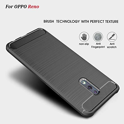 XunEda Funda OPPO Reno Ultra Ligero Caso Silicona Antideslizante Protectora Case Cover con Protector de Pantalla para OPPO Reno Smartphone (Negro)