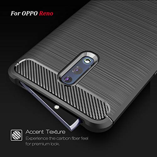 XunEda Funda OPPO Reno Ultra Ligero Caso Silicona Antideslizante Protectora Case Cover con Protector de Pantalla para OPPO Reno Smartphone (Negro)